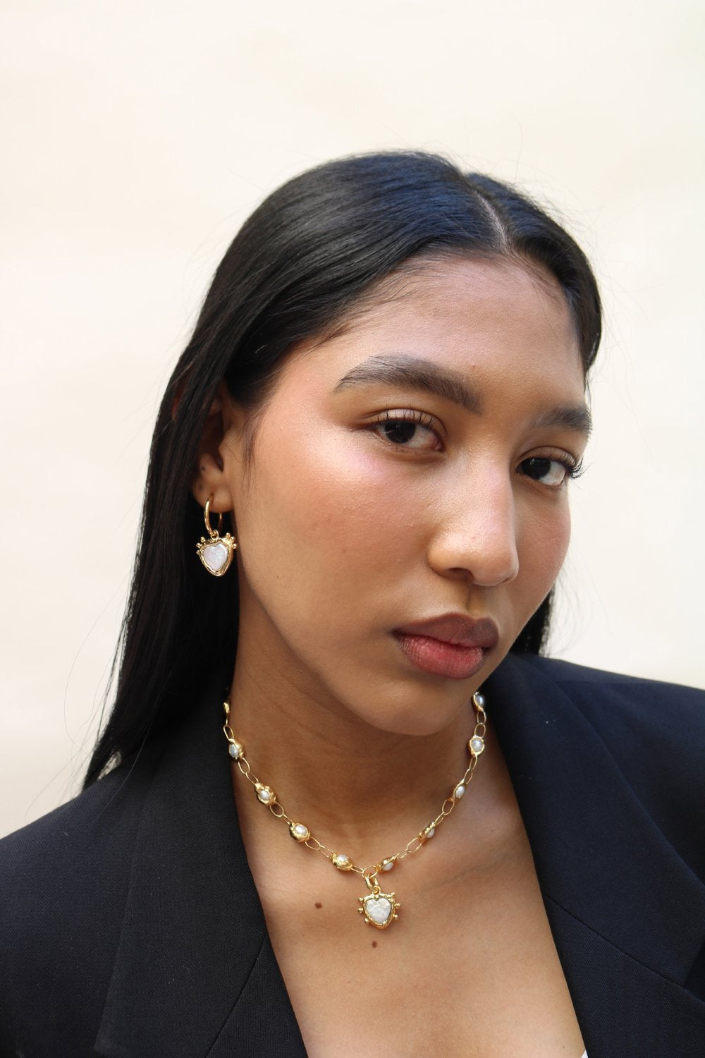 Sacred Heart Pearl Hoops