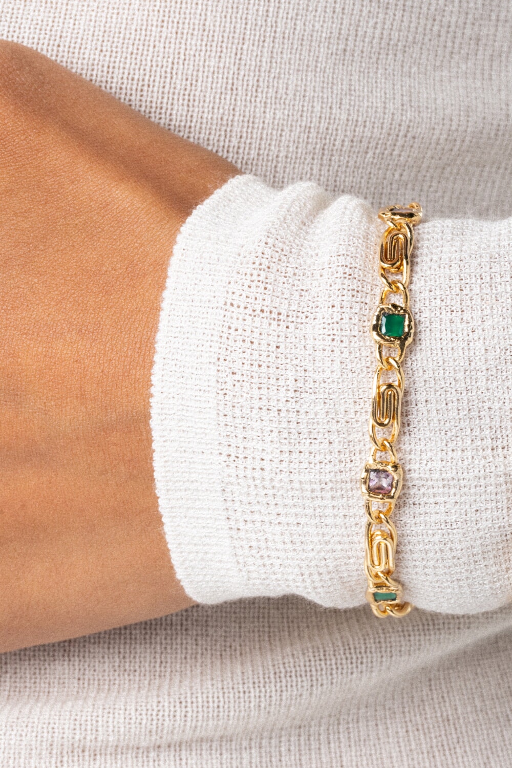 Spiral Bracelet Pink Topaz and Green Agate