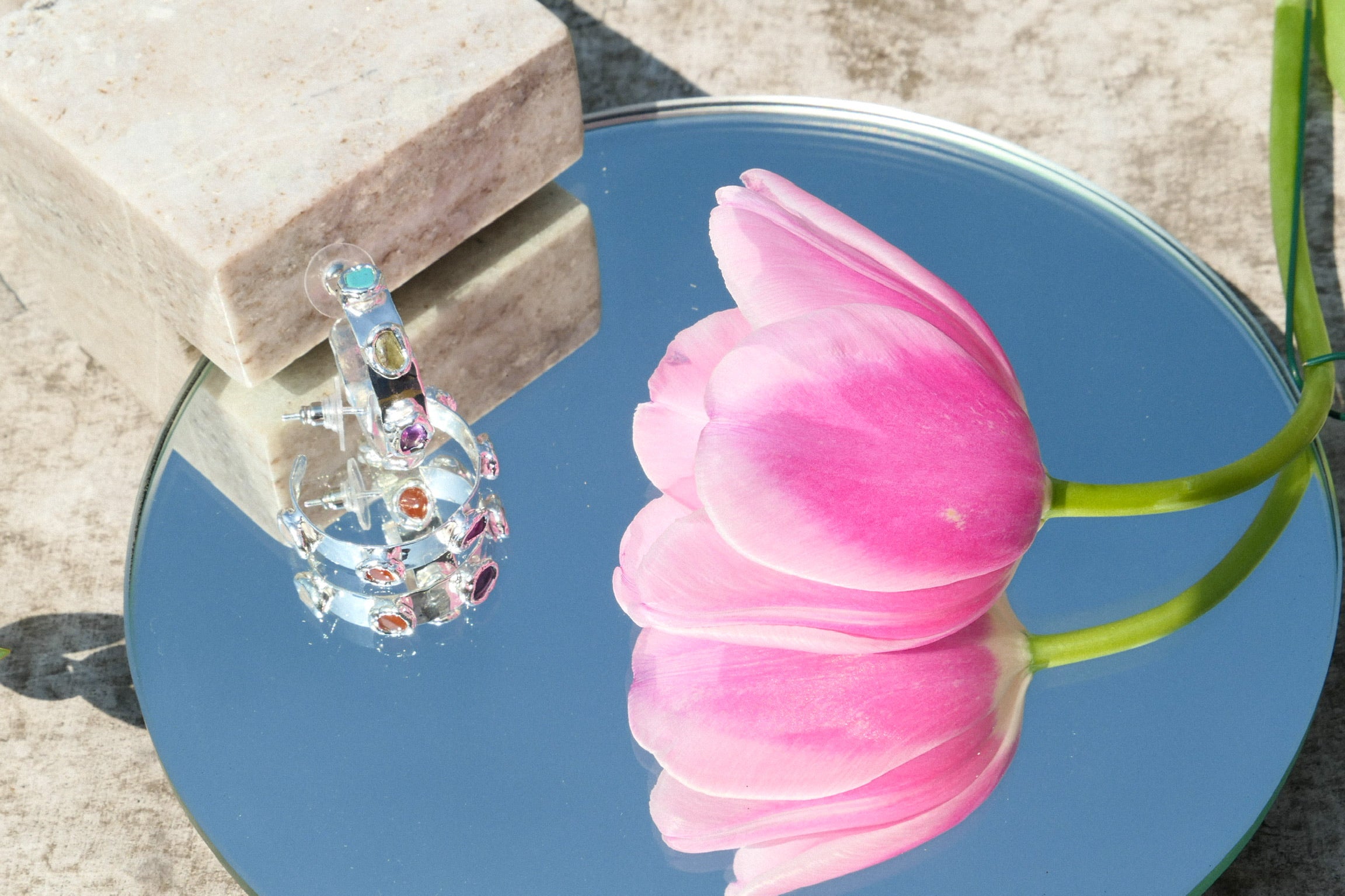 Gemstone Hoops in Silver