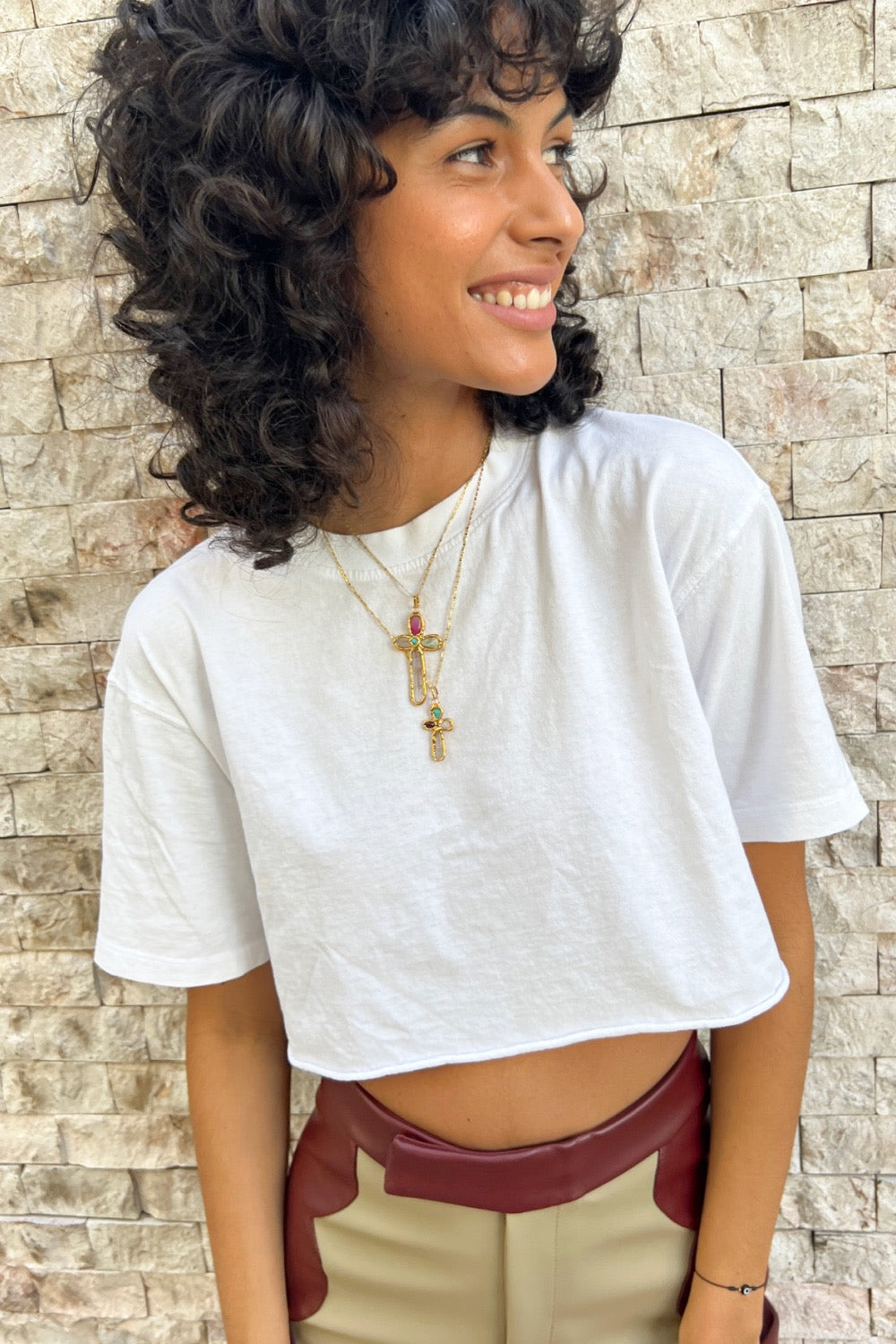 Gemstone Cross Charm in Gold