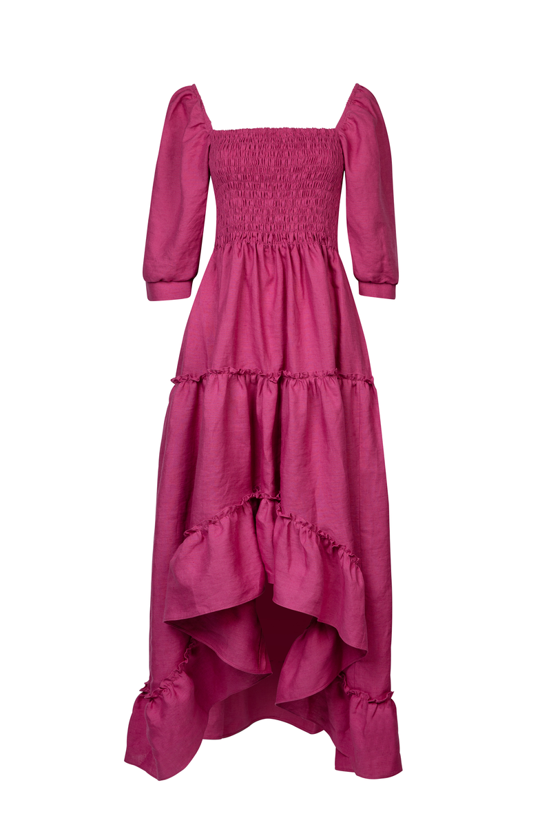 Frida Dress in Raspberry Linen - Tea & Tequila