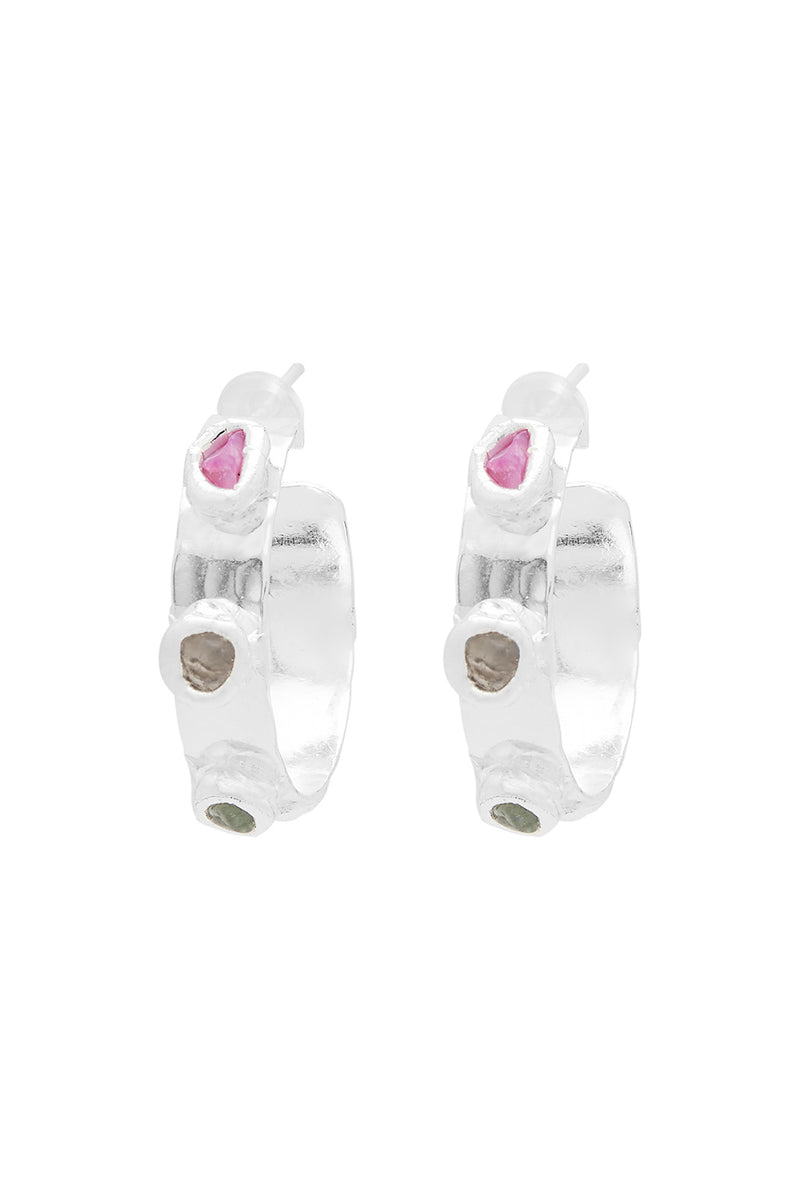 Silver Gemstone Hoops - Tea & Tequila