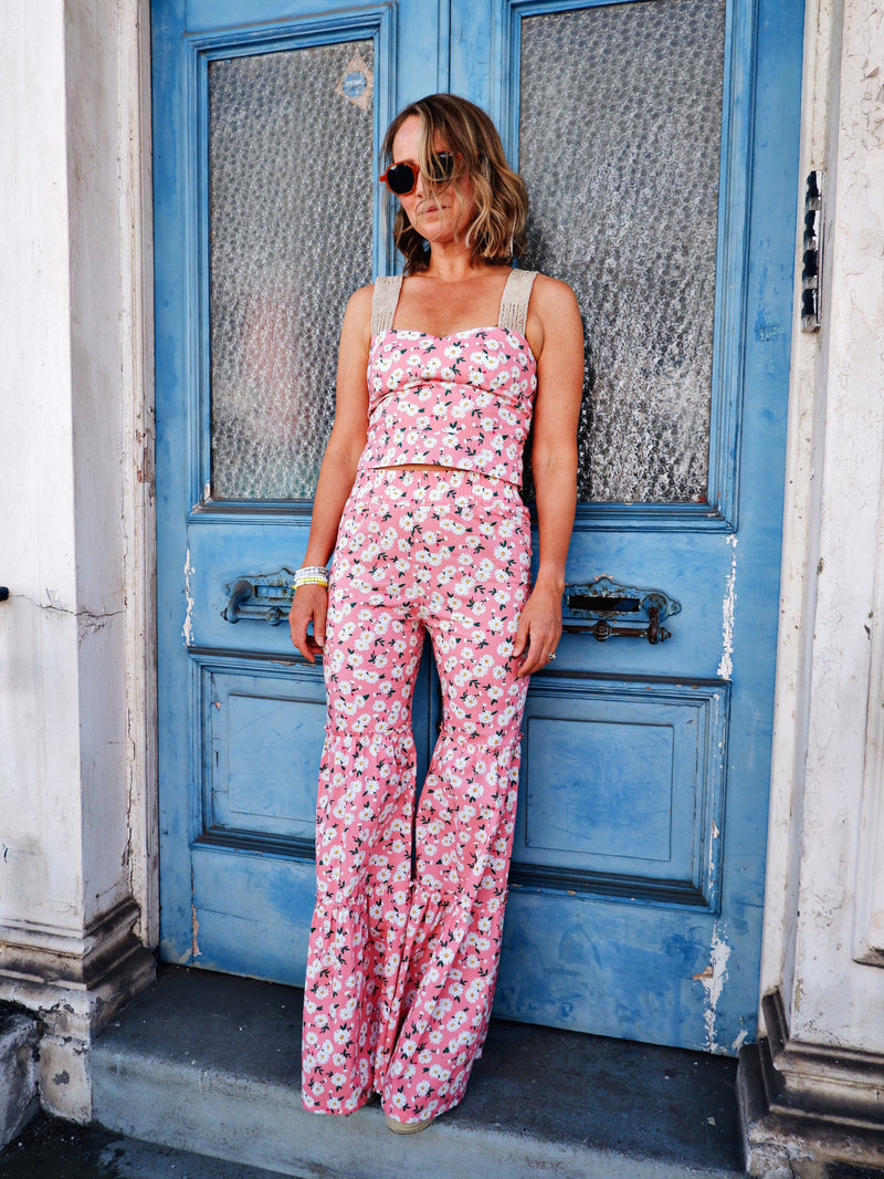 Pink Daisy Pyramid Trousers - UK 6 - 8 - Tea & Tequila
