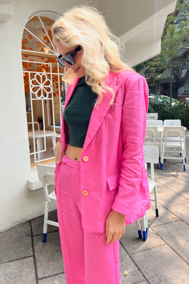 Hibiscus Natural Dye Linen Blazer - Tea & Tequila