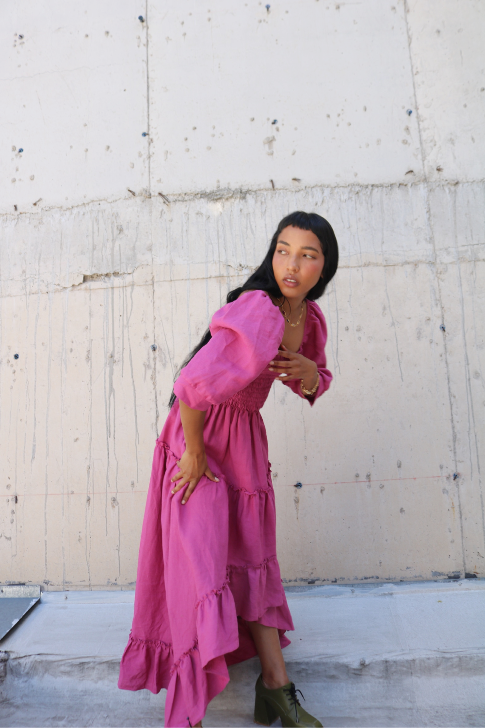 Frida Dress in Raspberry Linen