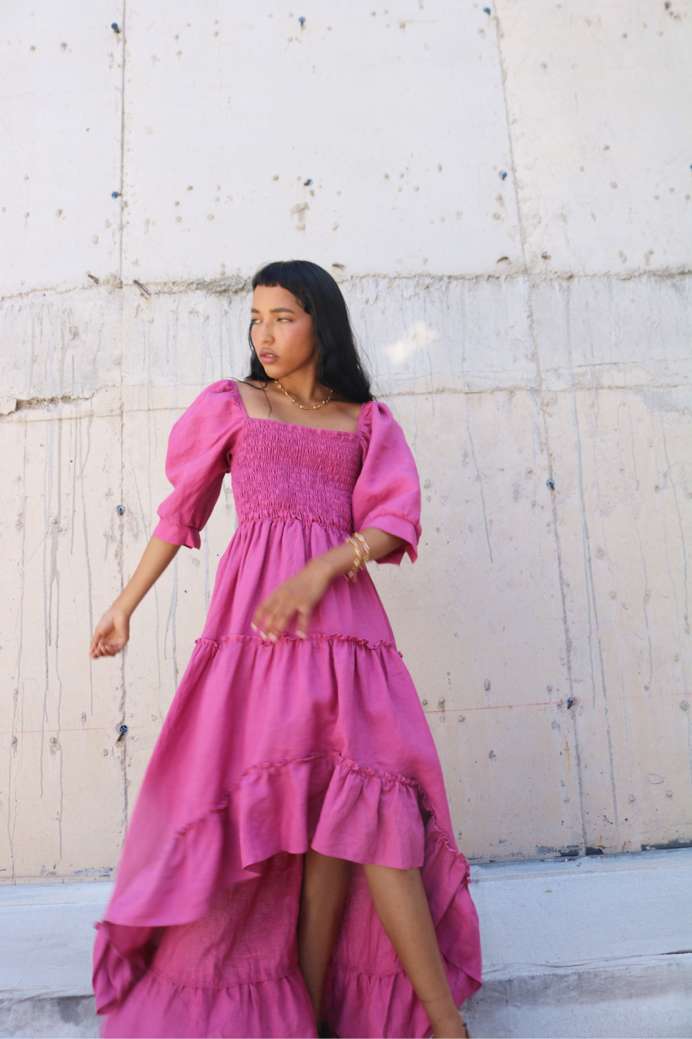 Frida Dress in Raspberry Linen