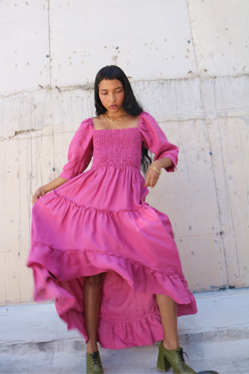 Frida Dress in Raspberry Linen