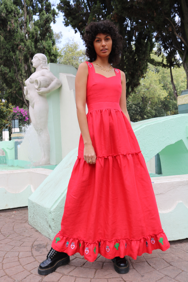 Salsa Dress in Scarlet Linen - Tea & Tequila