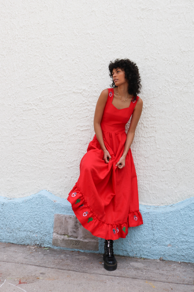 Salsa Dress in Scarlet Linen - Tea & Tequila