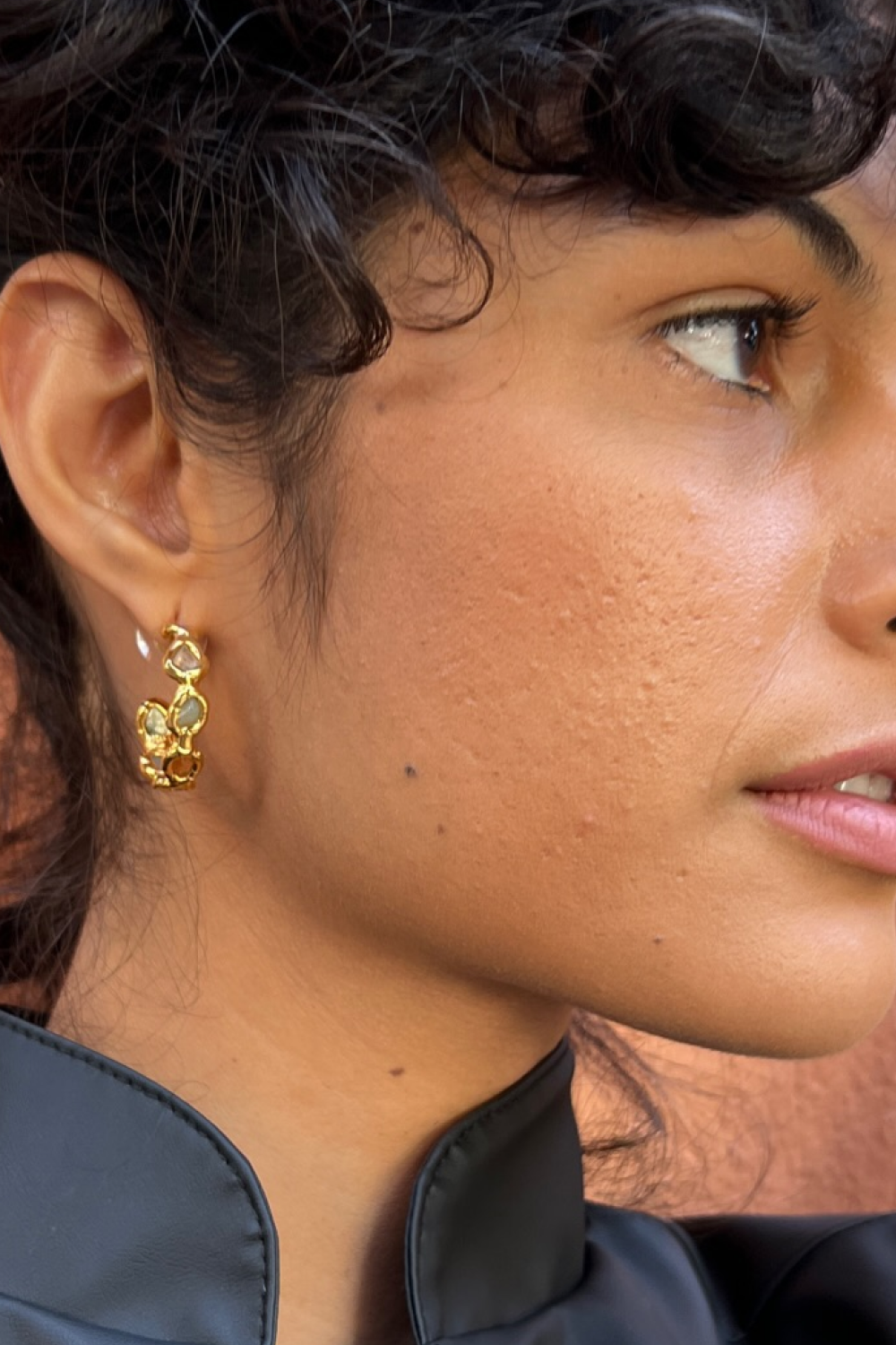 Rainbow Gemstone Hoops in Gold