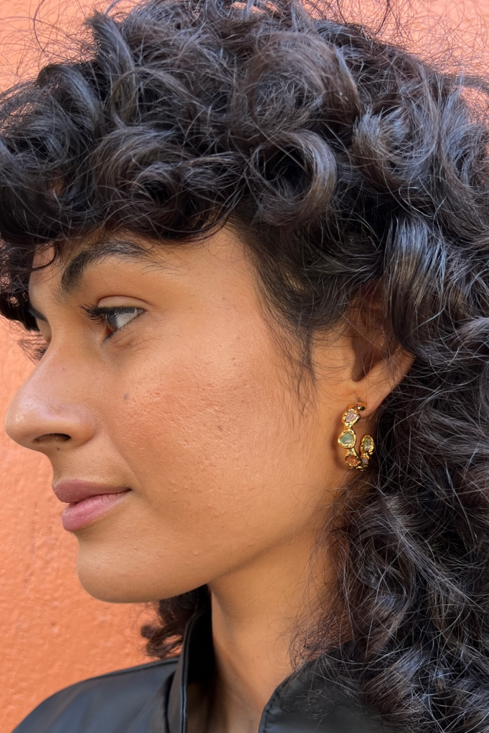 Rainbow Gemstone Hoops in Gold