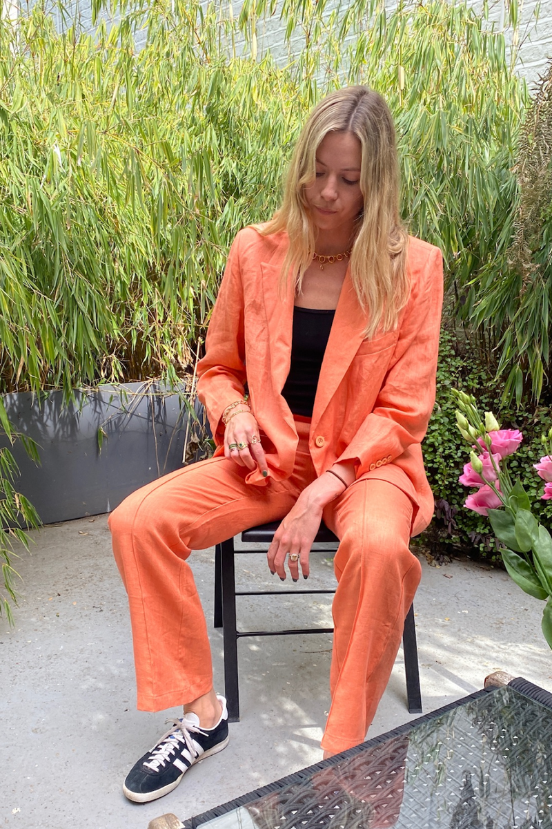 Orange Natural Dye Linen Trousers - Tea & Tequila
