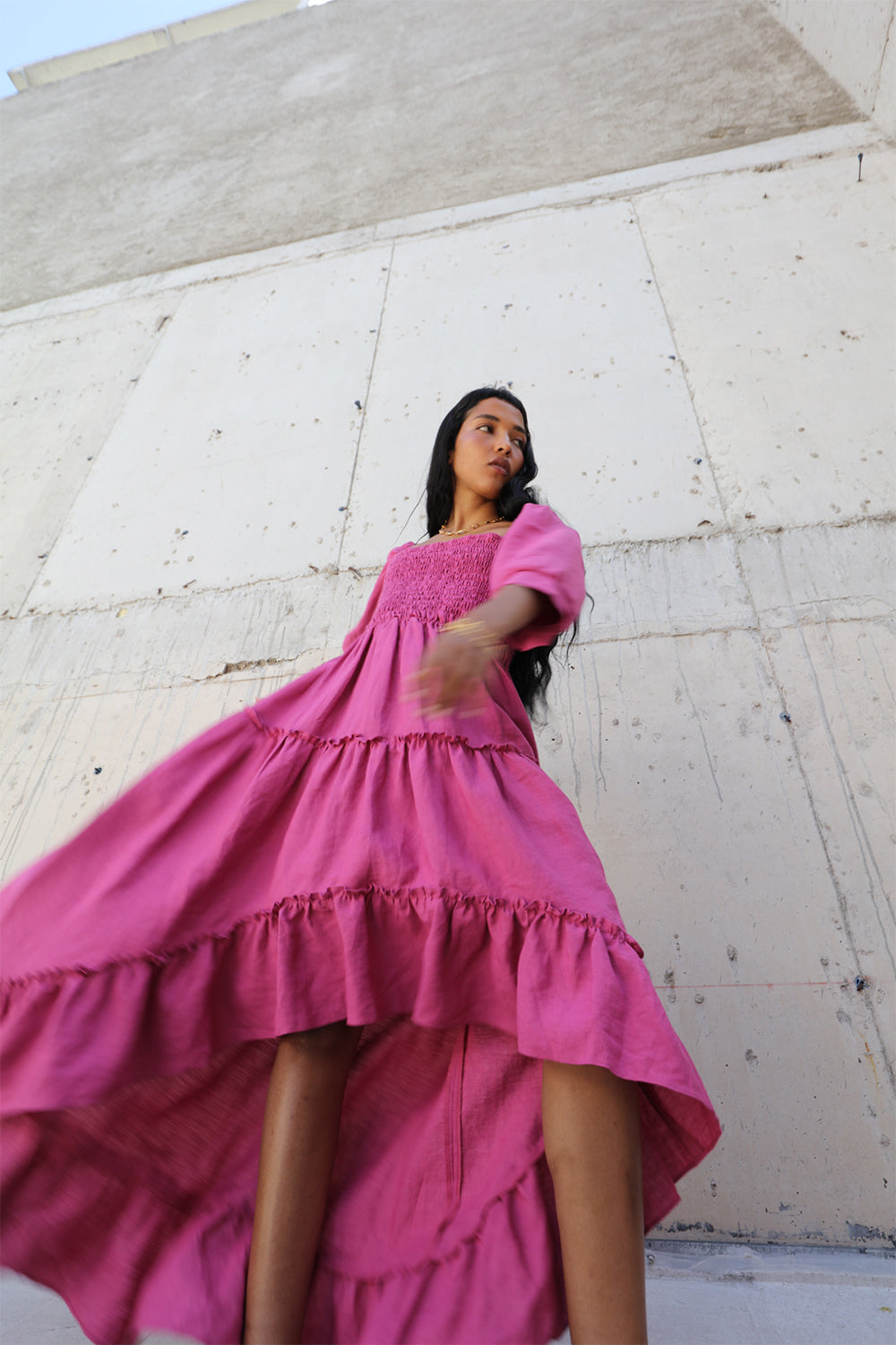 Frida Dress in Raspberry Linen - Tea & Tequila