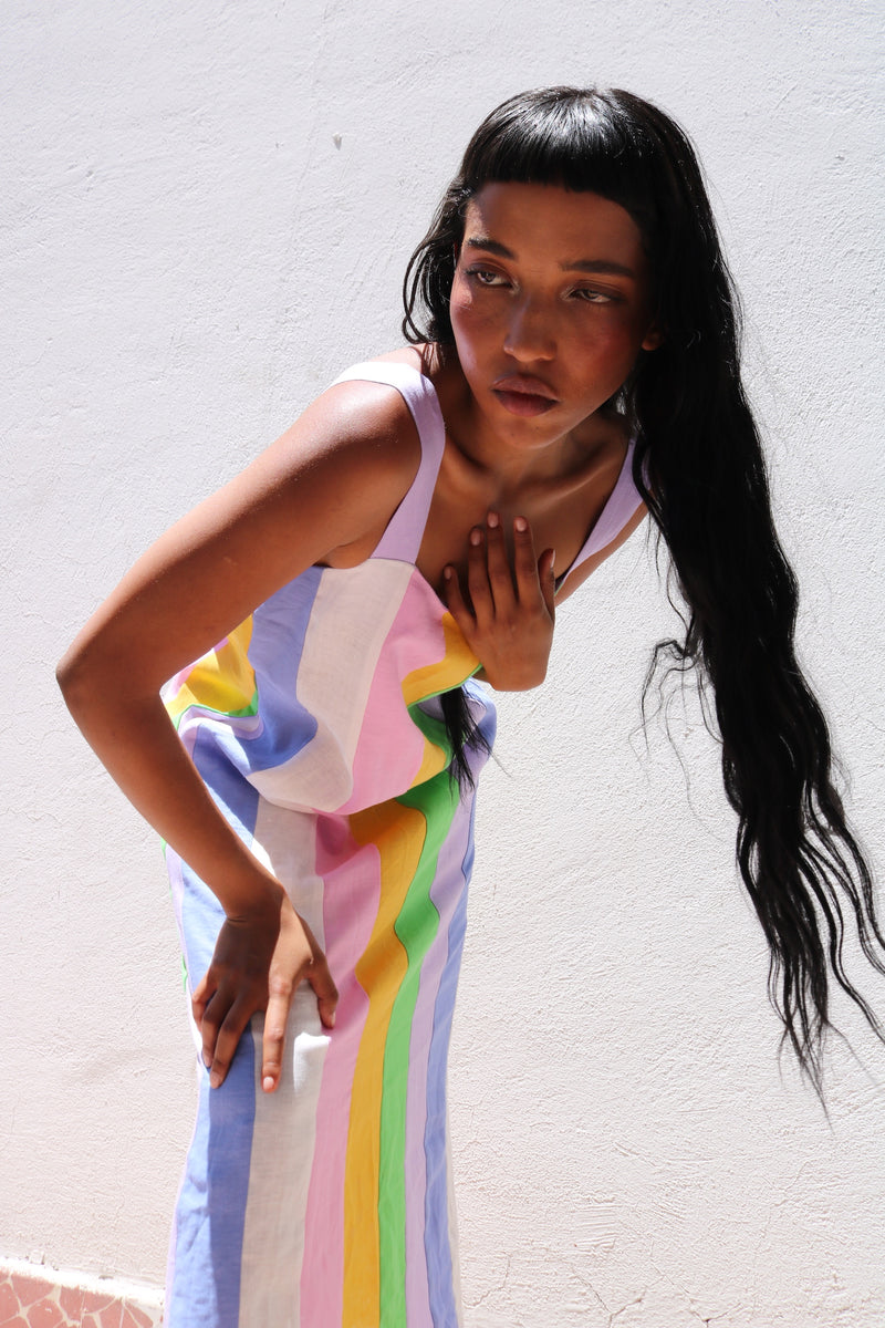 Rainbow linen deals dress