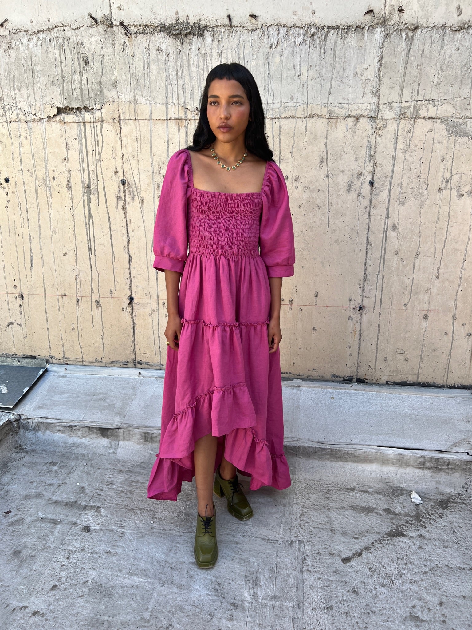 Frida Dress in Raspberry Linen