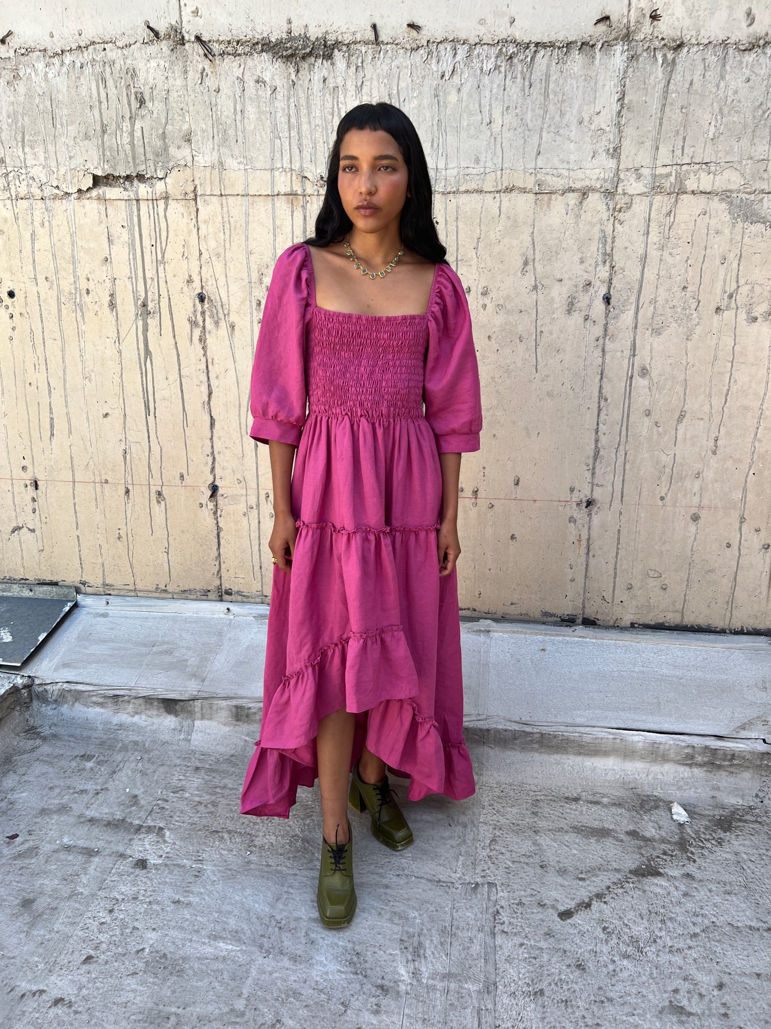 Frida Dress in Raspberry Linen - Tea & Tequila