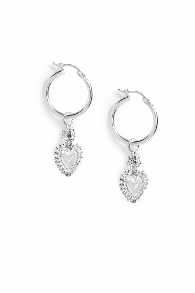 Silver Sacred Heart Hoops - Tea & Tequila