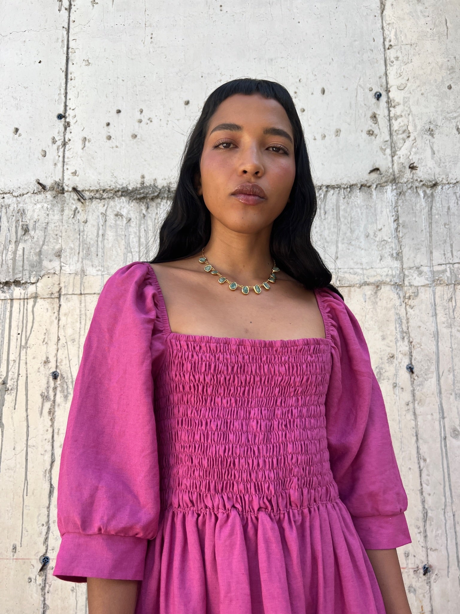 Frida Dress in Raspberry Linen