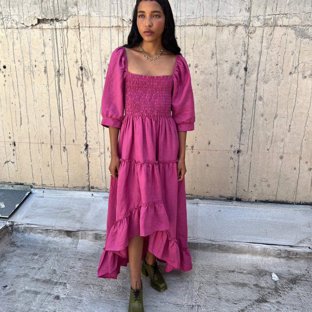 Frida Dress in Raspberry Linen – Tea & Tequila