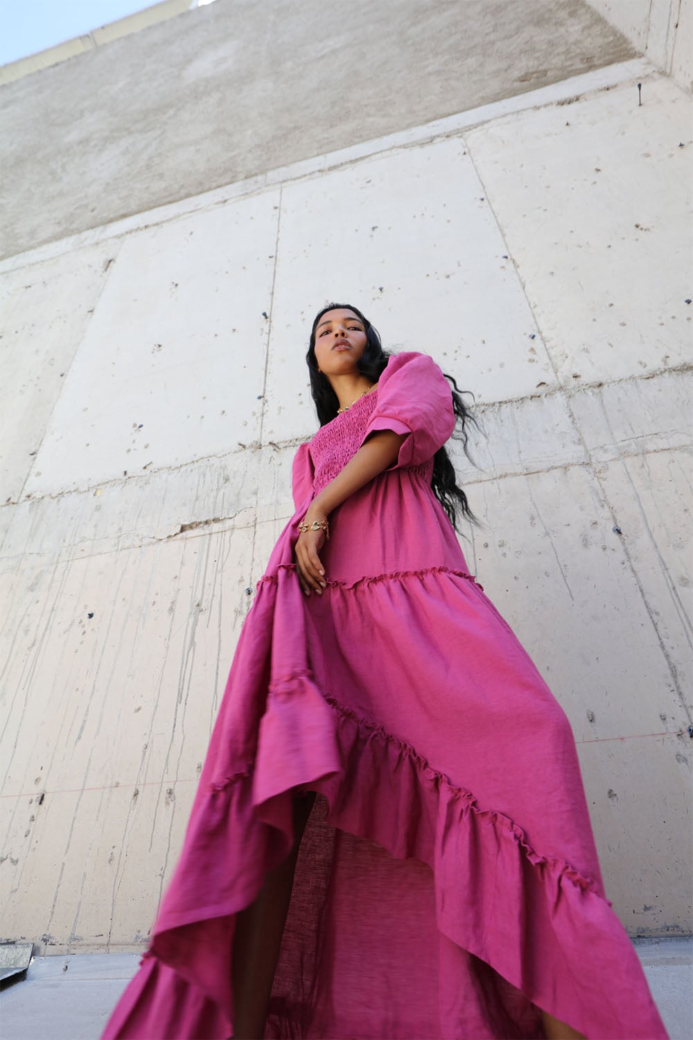 Frida Dress in Raspberry Linen