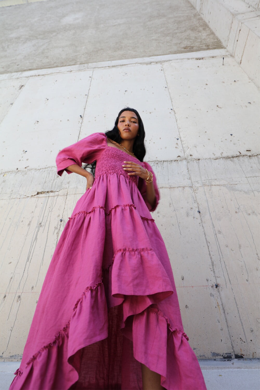 Frida Dress in Raspberry Linen