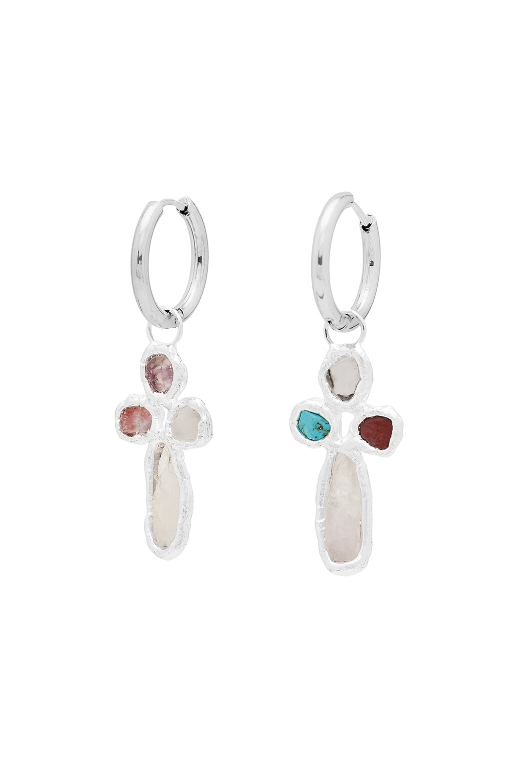 Gemstone Cross Hoops in Silver