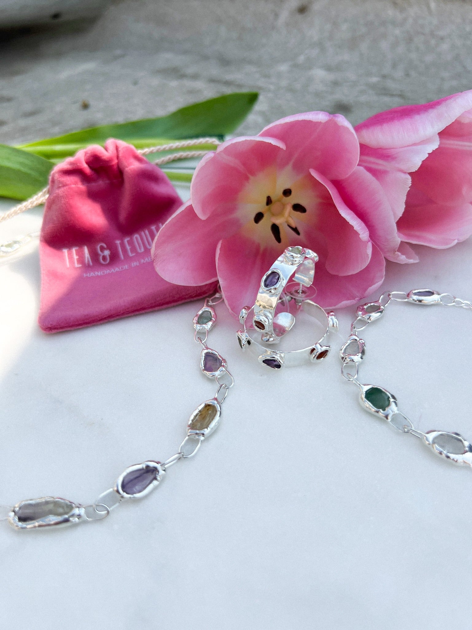 Gemstone Hoops in Silver