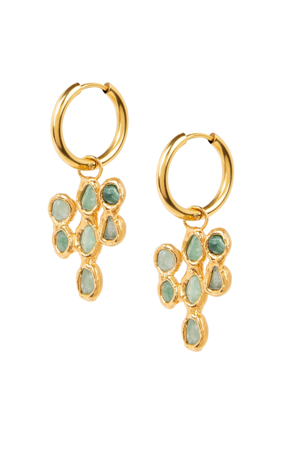Jade Cactus Hoops in Gold
